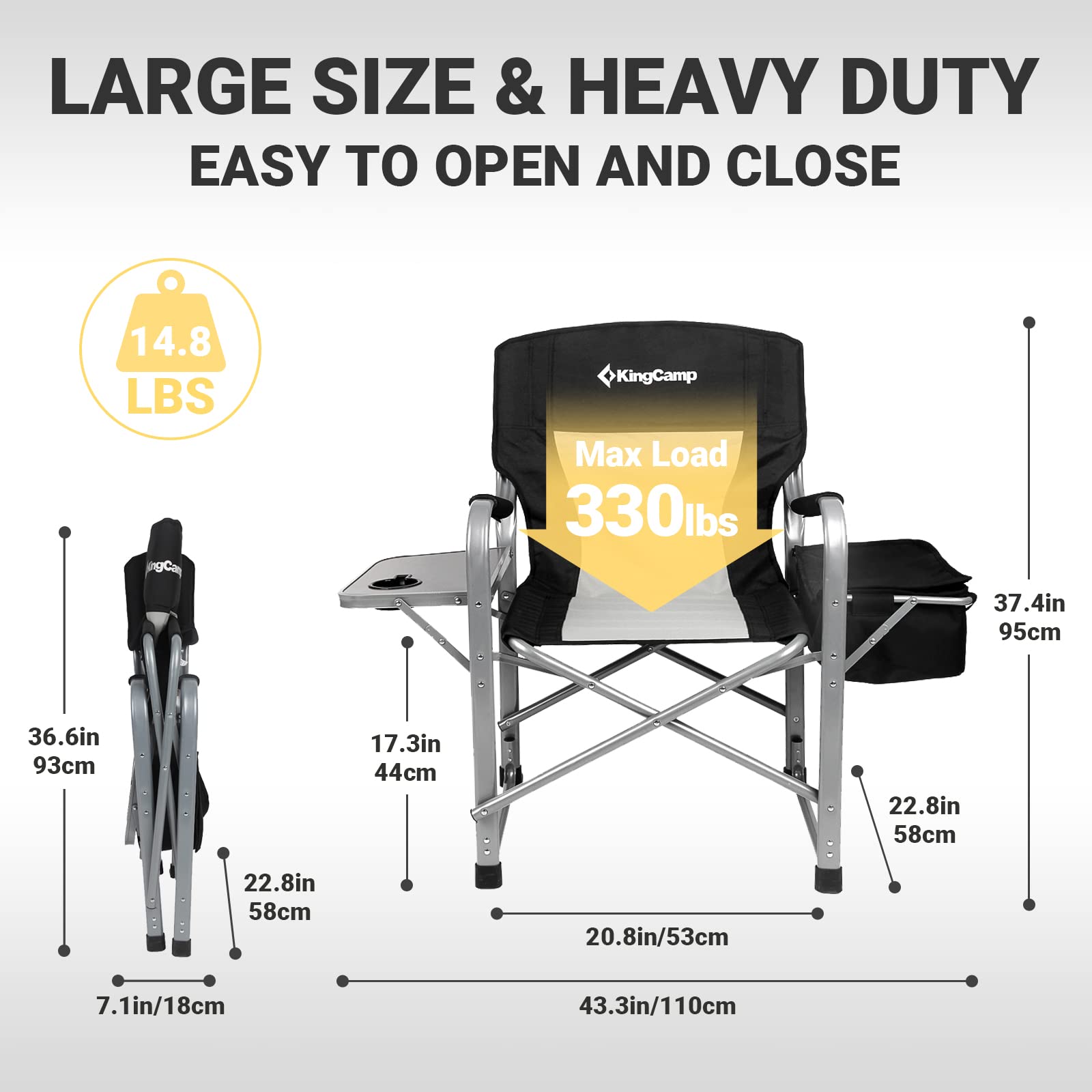 KingCamp Camping Directors Chair with Cooler Bag and Side Table