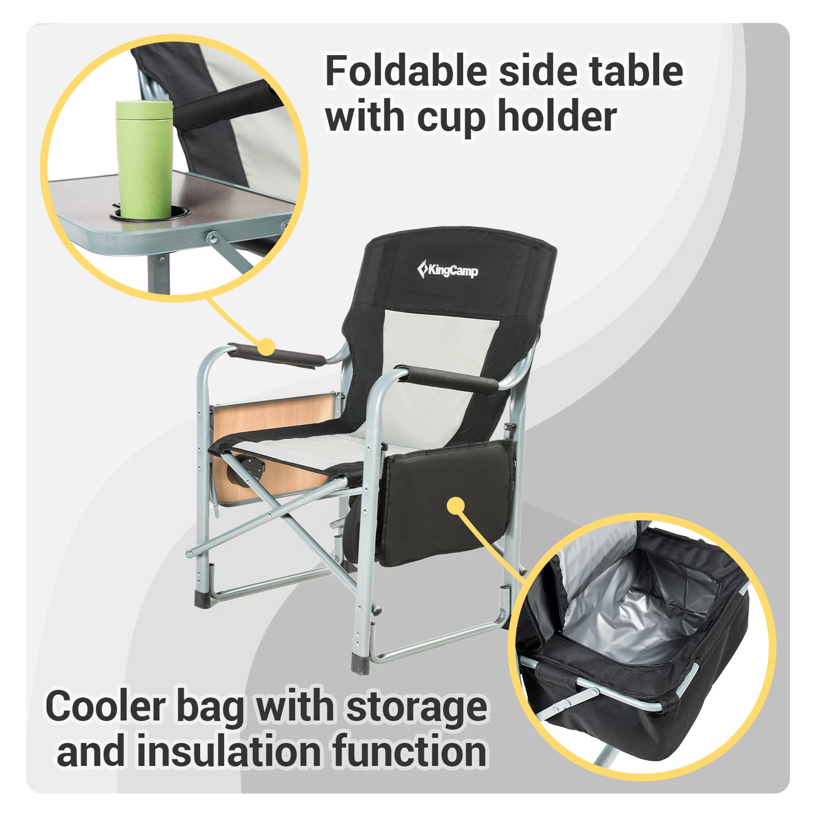 KingCamp Camping Directors Chair with Cooler Bag and Side Table