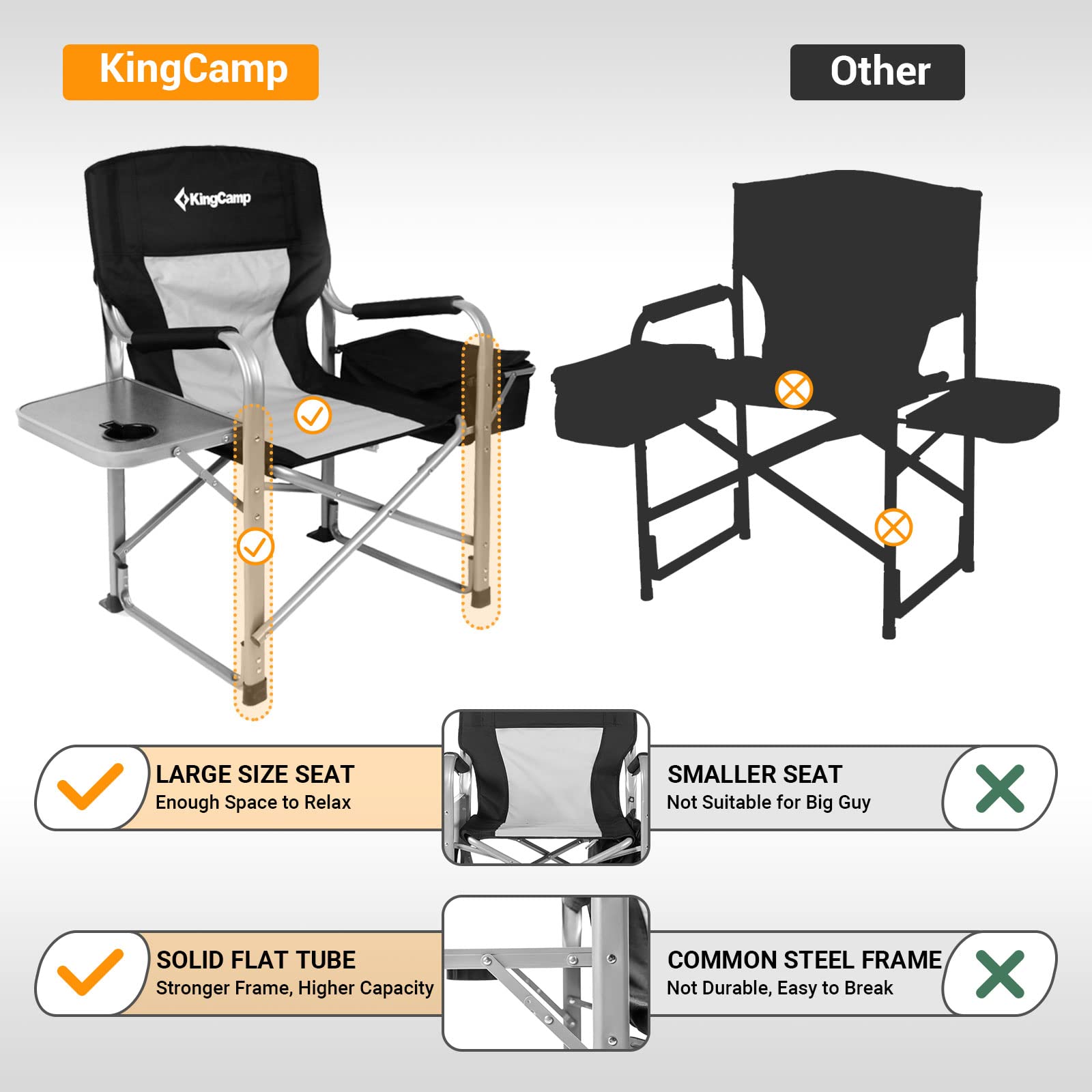 KingCamp Camping Directors Chair with Cooler Bag and Side Table