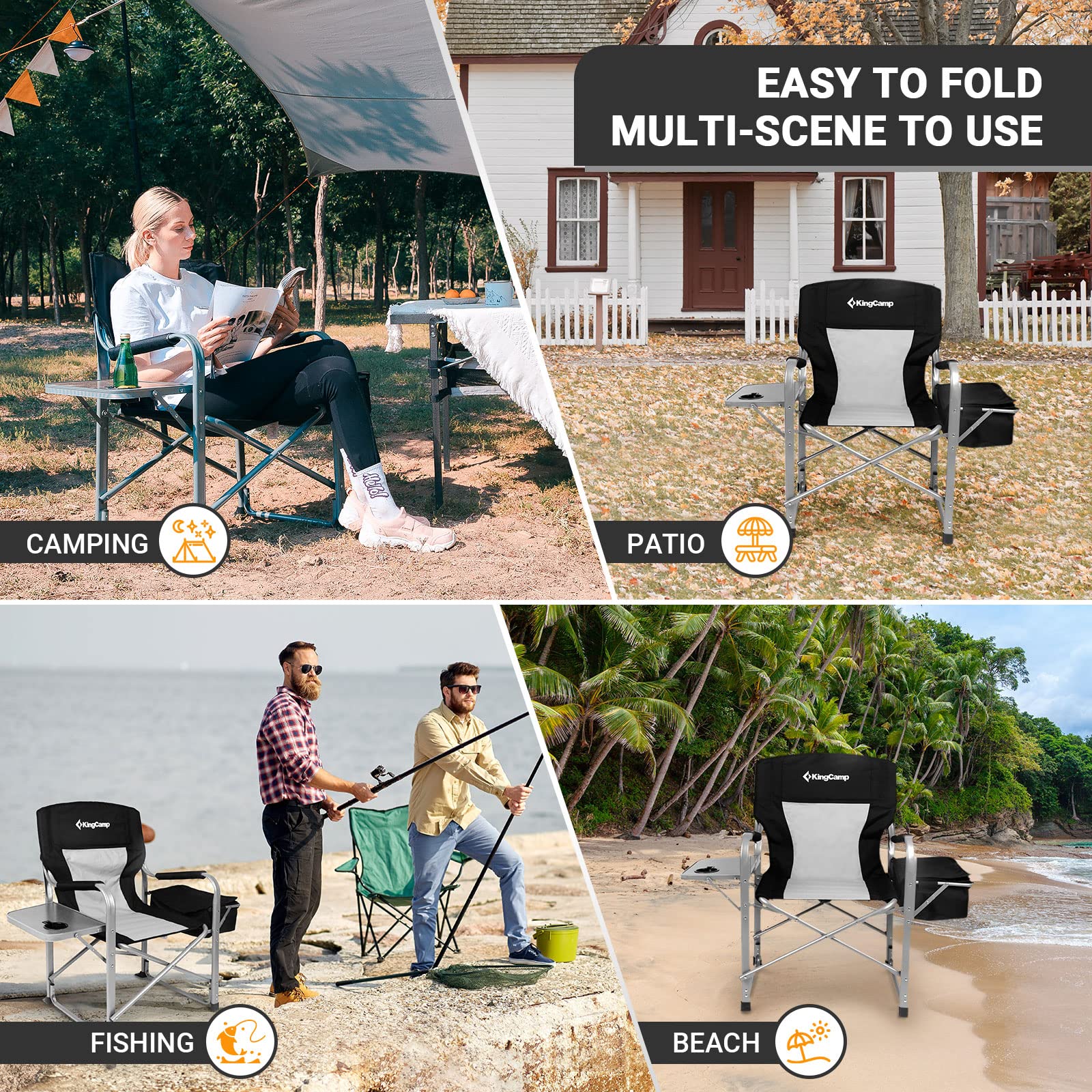 KingCamp Camping Directors Chair with Cooler Bag and Side Table
