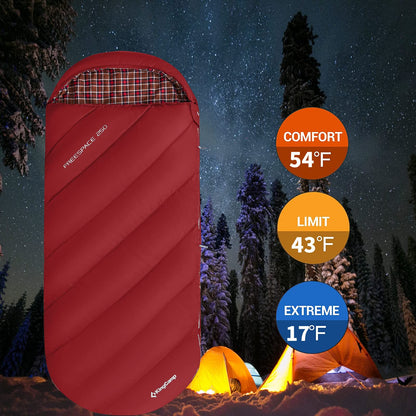 KingCamp FREESPACE 250 3-Season Plus Size Flannel Sleeping Bag Red
