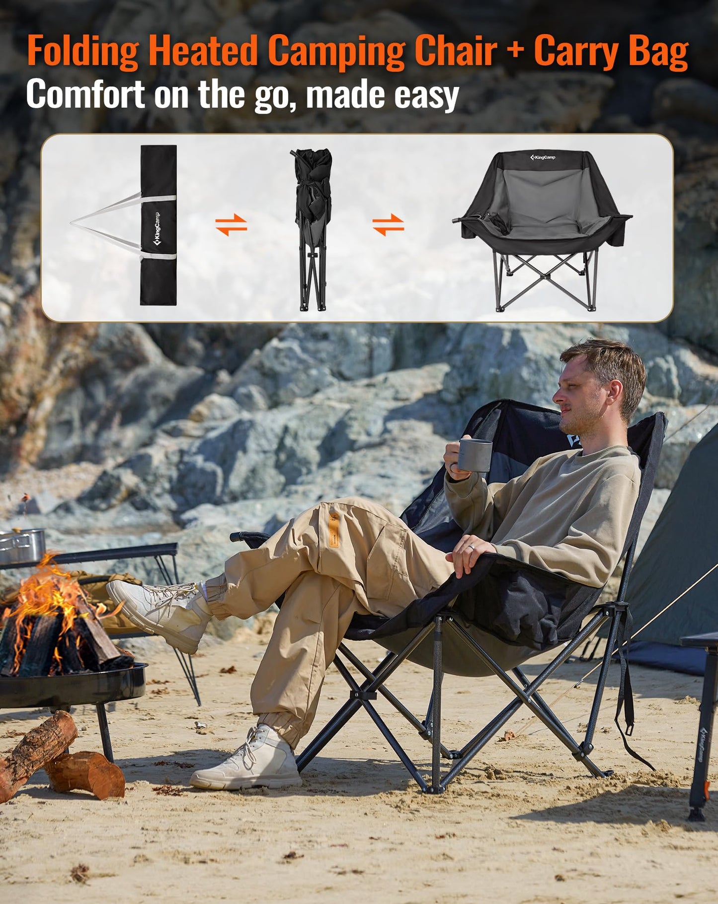 KingCamp Canna C10 Heated Double Camping Chair – Padded Loveseat with Cup & Glass Holders