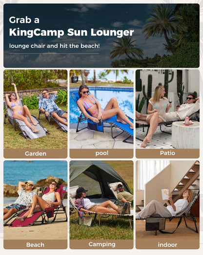 NEW | KingCamp Magnolia B40 Sun Lounger Set with Mattress – 5-Position Adjustable Heavy Duty Design