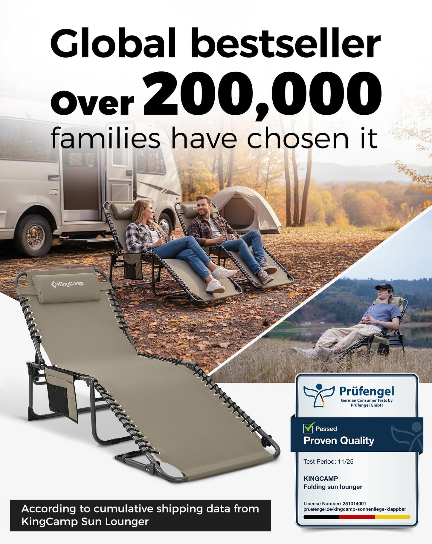 NEW | KingCamp Magnolia B40 Sun Lounger Set with Mattress – 5-Position Adjustable Heavy Duty Design