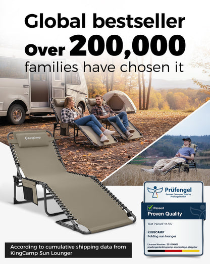 NEW | KingCamp Magnolia B40 Sun Lounger Set with Mattress – 5-Position Adjustable Heavy Duty Design