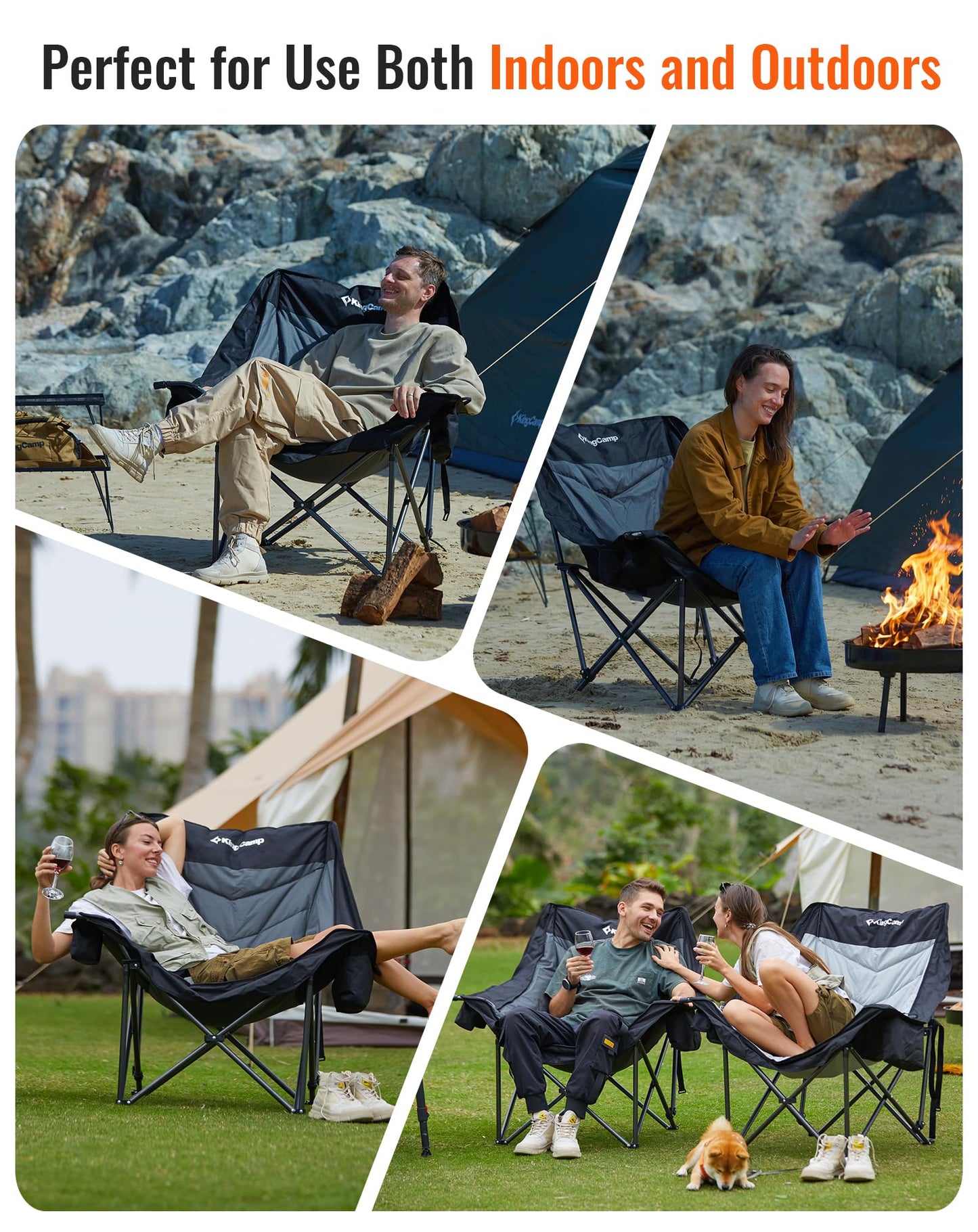KingCamp Canna C10 Heated Double Camping Chair – Padded Loveseat with Cup & Glass Holders