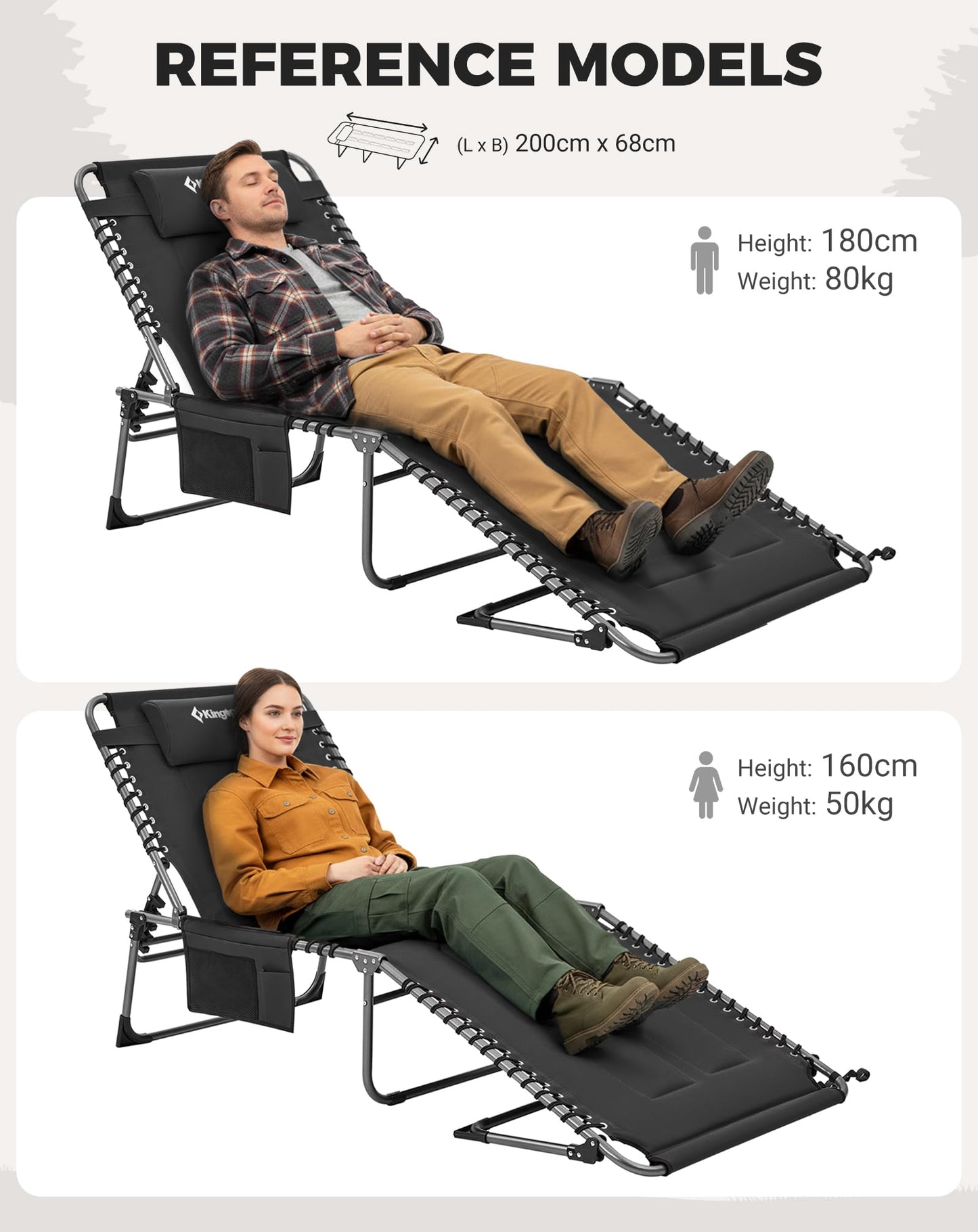 NEW | KingCamp Magnolia B40 Oversized Padded Sun Lounger – 78.7 × 26.8in 5-Position Adjustable Recliner