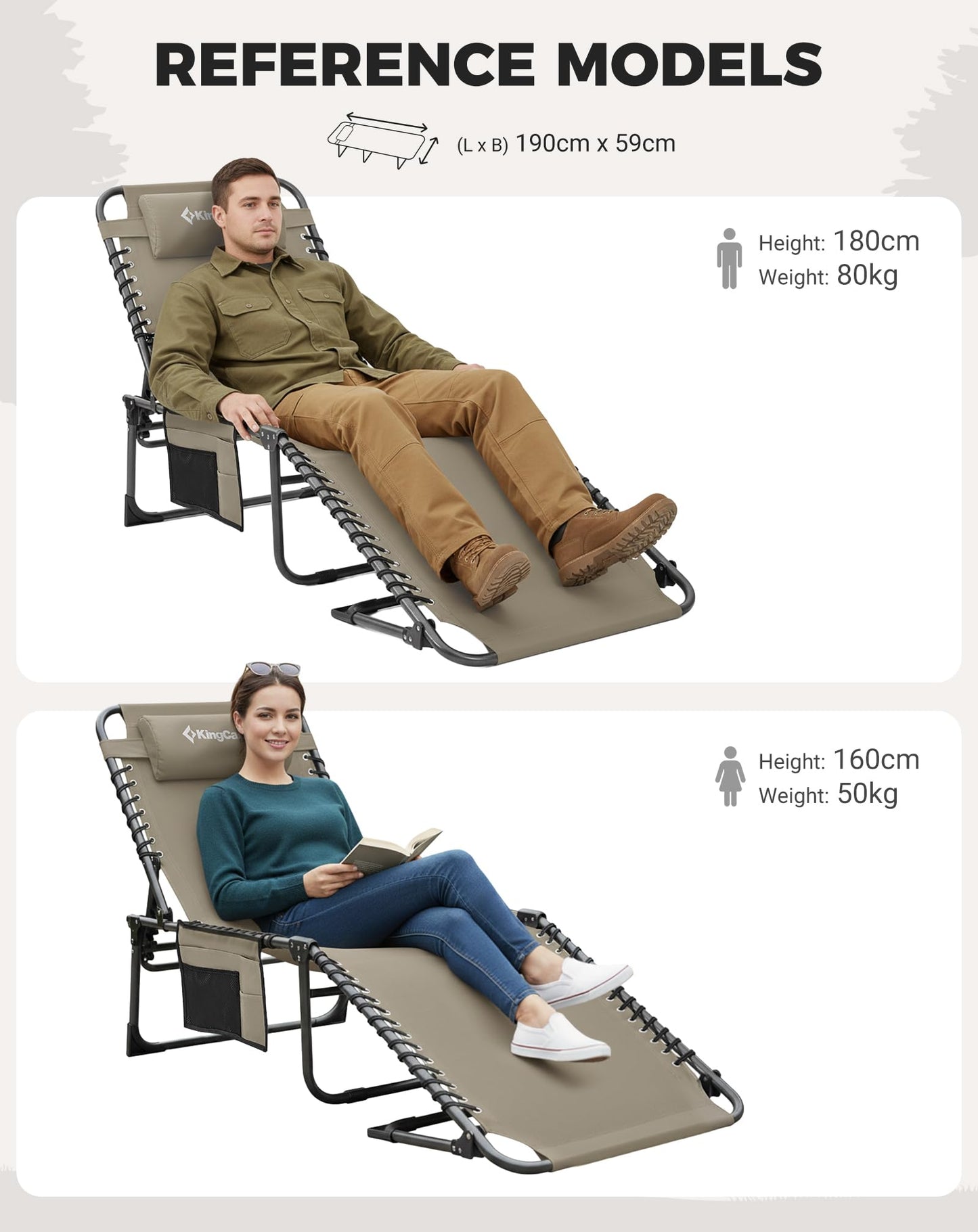 NEW | KingCamp Magnolia B40 Sun Lounger Set with Mattress – 5-Position Adjustable Heavy Duty Design