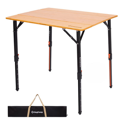 NEW | KingCamp BamAura 4Fold 8060 PLUS Bamboo Camping Table with Adjustable Legs 31.5 x 23.6 in