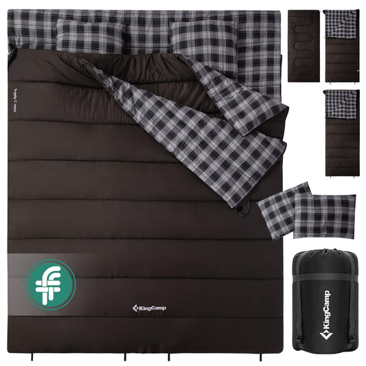 NEW | KingCamp Trippy C 450D Double Sleeping Bag with Pillows – Cotton Flannel 4-Season Comfort