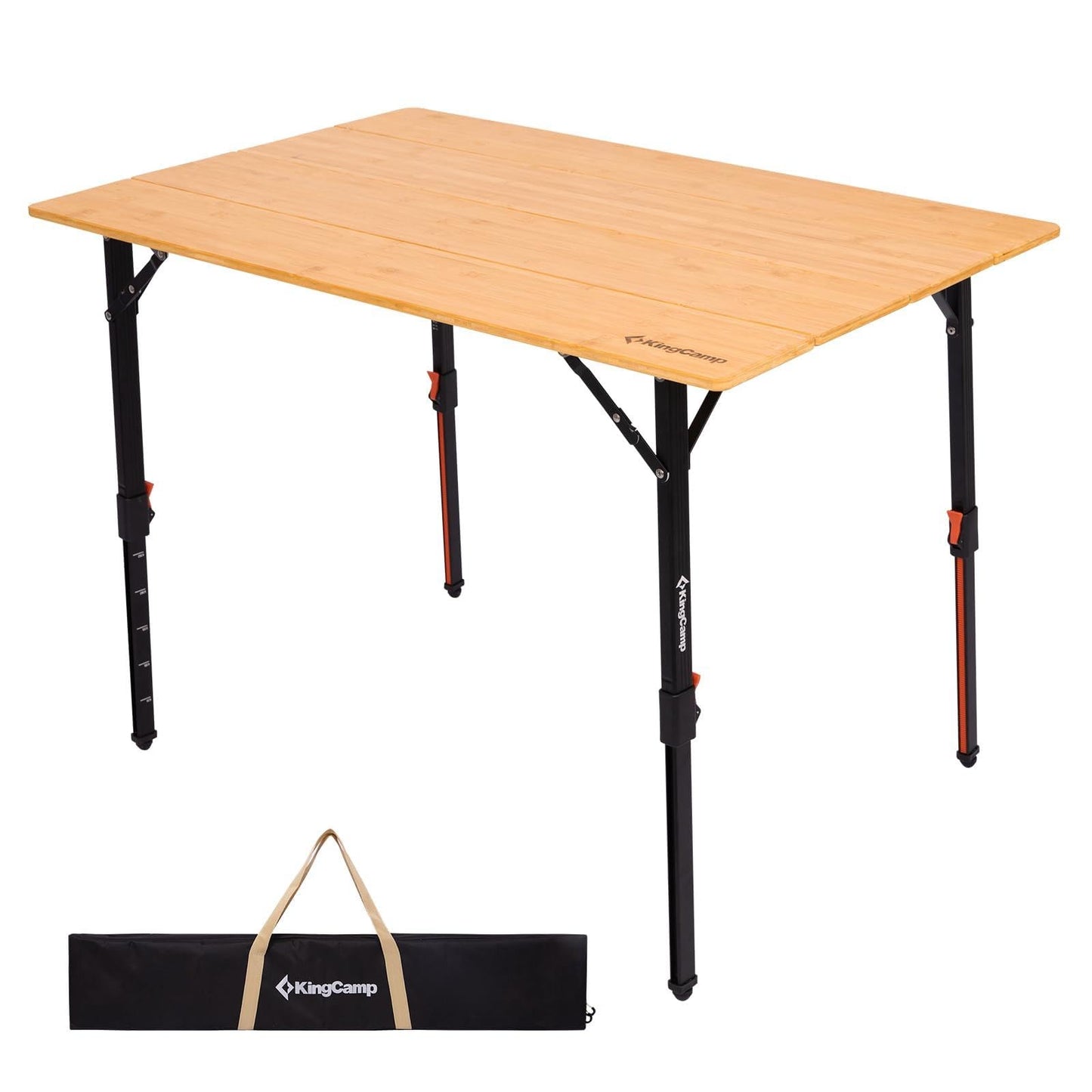 NEW | KingCamp BamAura 4Fold 10065 PLUS Bamboo Camping Table with Adjustable Legs 39.4 x 25.6 in