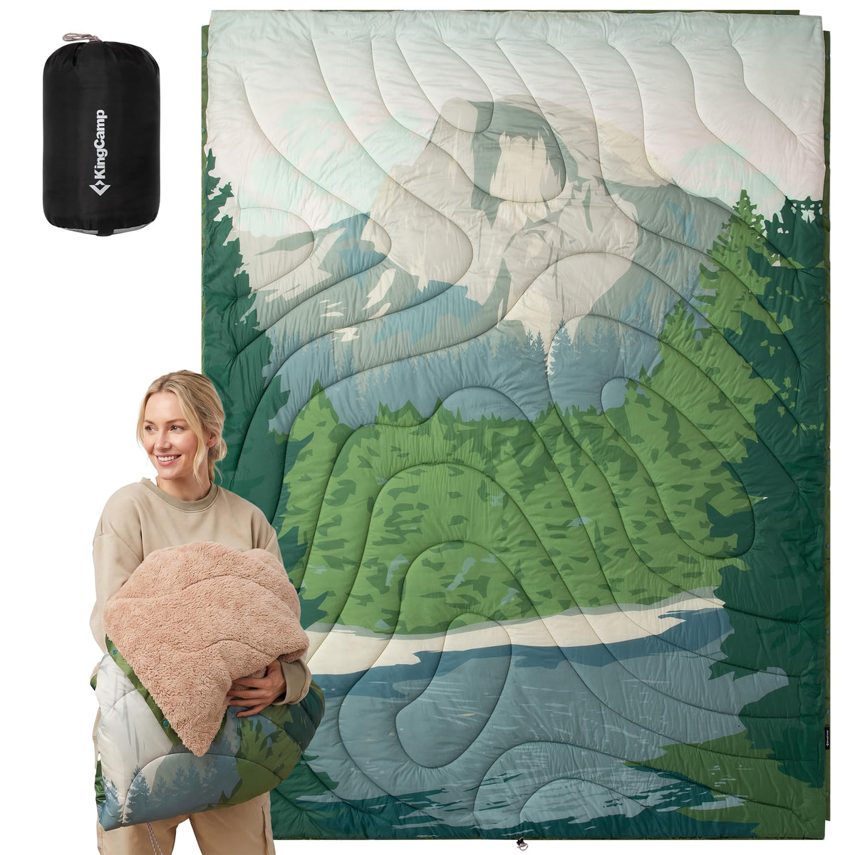 KingCamp Hybrid Tech Blanket F Camping Blanket – Sherpa Lining 79 × 57 in