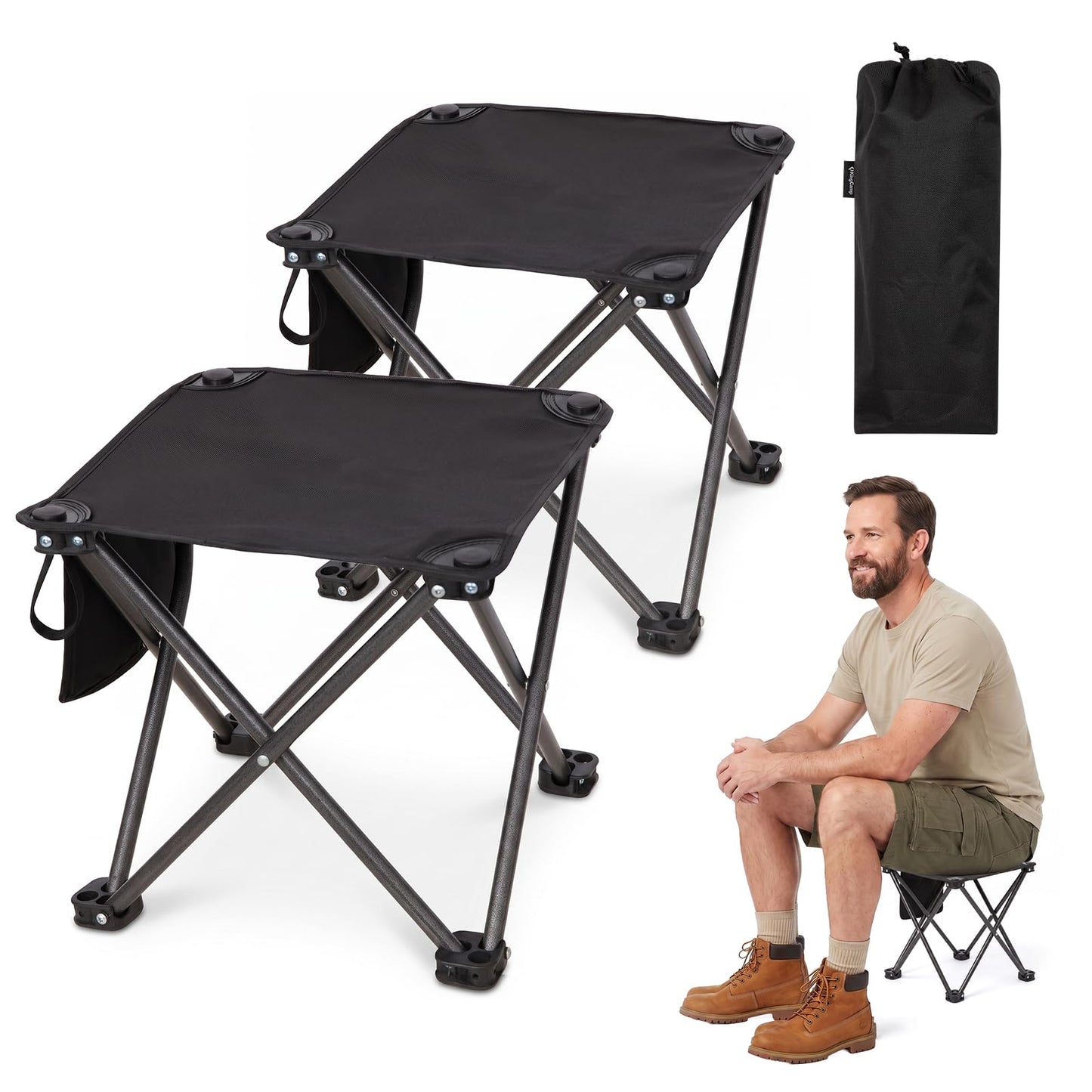 NEW | KingCamp CubeGo Wide M 2 Pack Folding Camping Stools – Large Seat, 120kg Capacity
