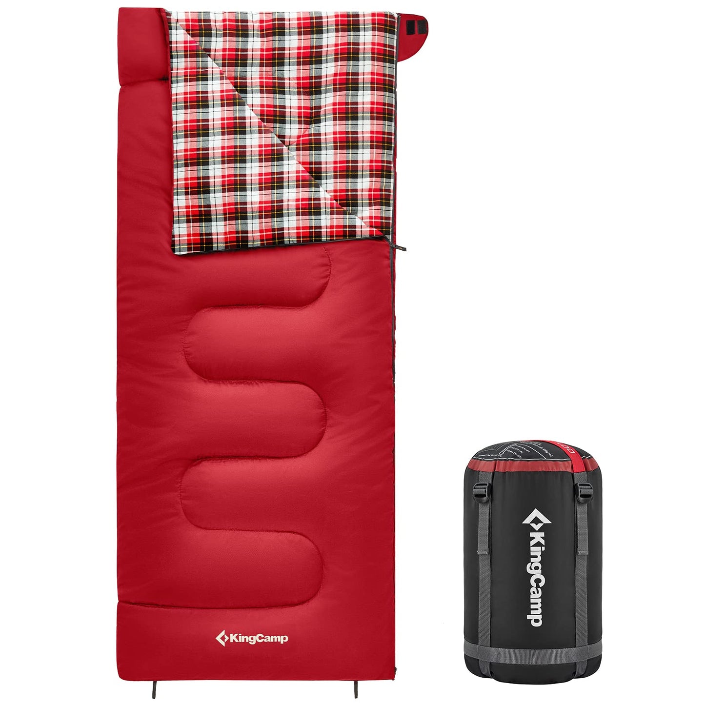 KingCamp SNOWFLAKE 400 Sleeping Bag Wide, Convertible to Double, Flannel Lined