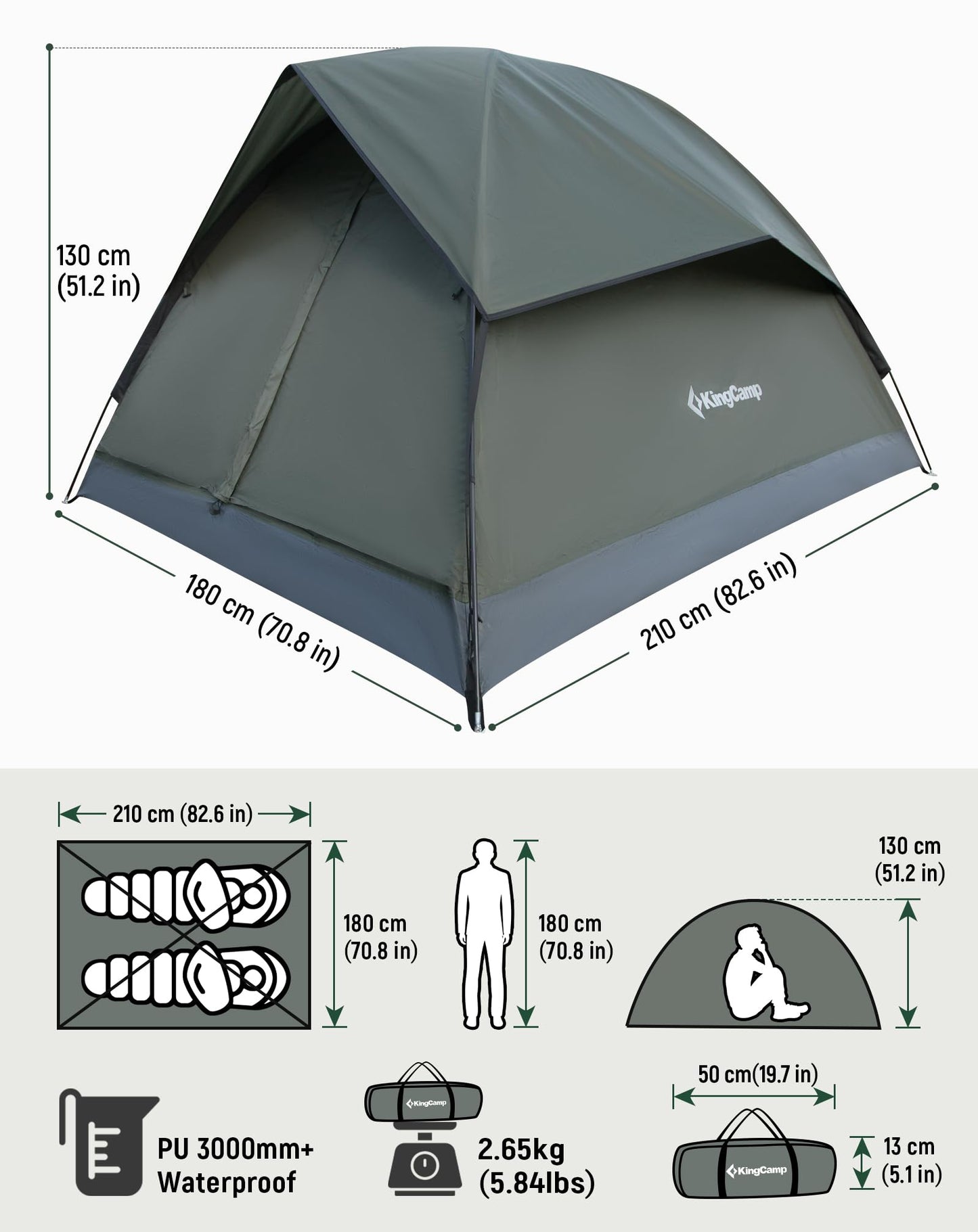 NEW | KingCamp HOLIDAY PRO II 2 Man Waterproof Dome Tent – Ultralight Camping Tent (3000mm)