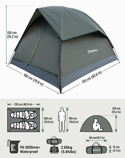 NEW | KingCamp HOLIDAY PRO II 2 Man Waterproof Dome Tent – Ultralight Camping Tent (3000mm)