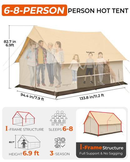 NEW | KingCamp MOUNTAIN IN C5 6–8 Man Canvas Cabin Tent with Stove Jack – Waterproof & Windproof