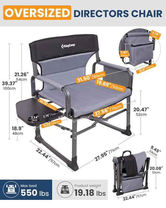 NEW | KingCamp Ash C30 XXL Director’s Chair – Extra Wide, Heavy Duty with Side Table