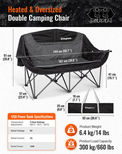 KingCamp CANNA C20 HEATED Oversized Double Camping Chair – 3 Heat Levels
