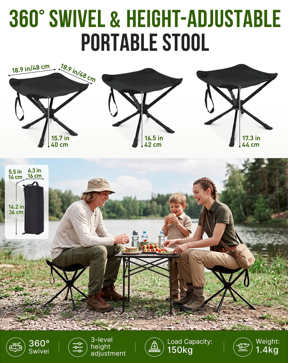 NEW | KingCamp Lightweight Swivel Stool – 360° Rotation, Adjustable Height