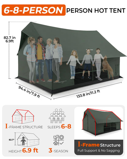 NEW | KingCamp MOUNTAIN IN C5 6–8 Man Canvas Cabin Tent with Stove Jack – Waterproof & Windproof
