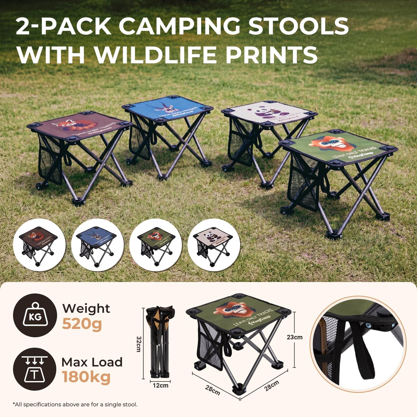 NEW | KingCamp MINI STOOL 2 Pack Folding Camping Stool
