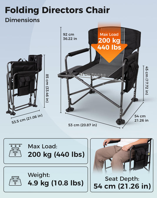 NEW | KingCamp Ash B10 PLUS Folding Director’s Chair – Heavy Duty with Side Table