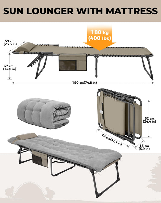 NEW | KingCamp Magnolia B40 Sun Lounger Set with Mattress – 5-Position Adjustable Heavy Duty Design