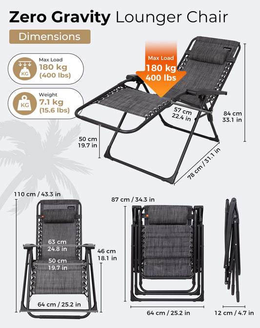 NEW | KingCamp DAYLILY B10 SET OF 2 Zero Gravity Chairs Set of 2 – Reclining, Heavy Duty with Adjustable Headrest