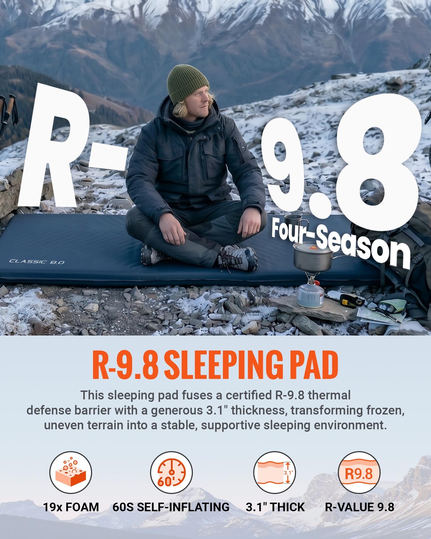 NEW | KingCamp CLASSIC 8.0 Self-Inflating Sleeping Mat with Built-In Pillow
