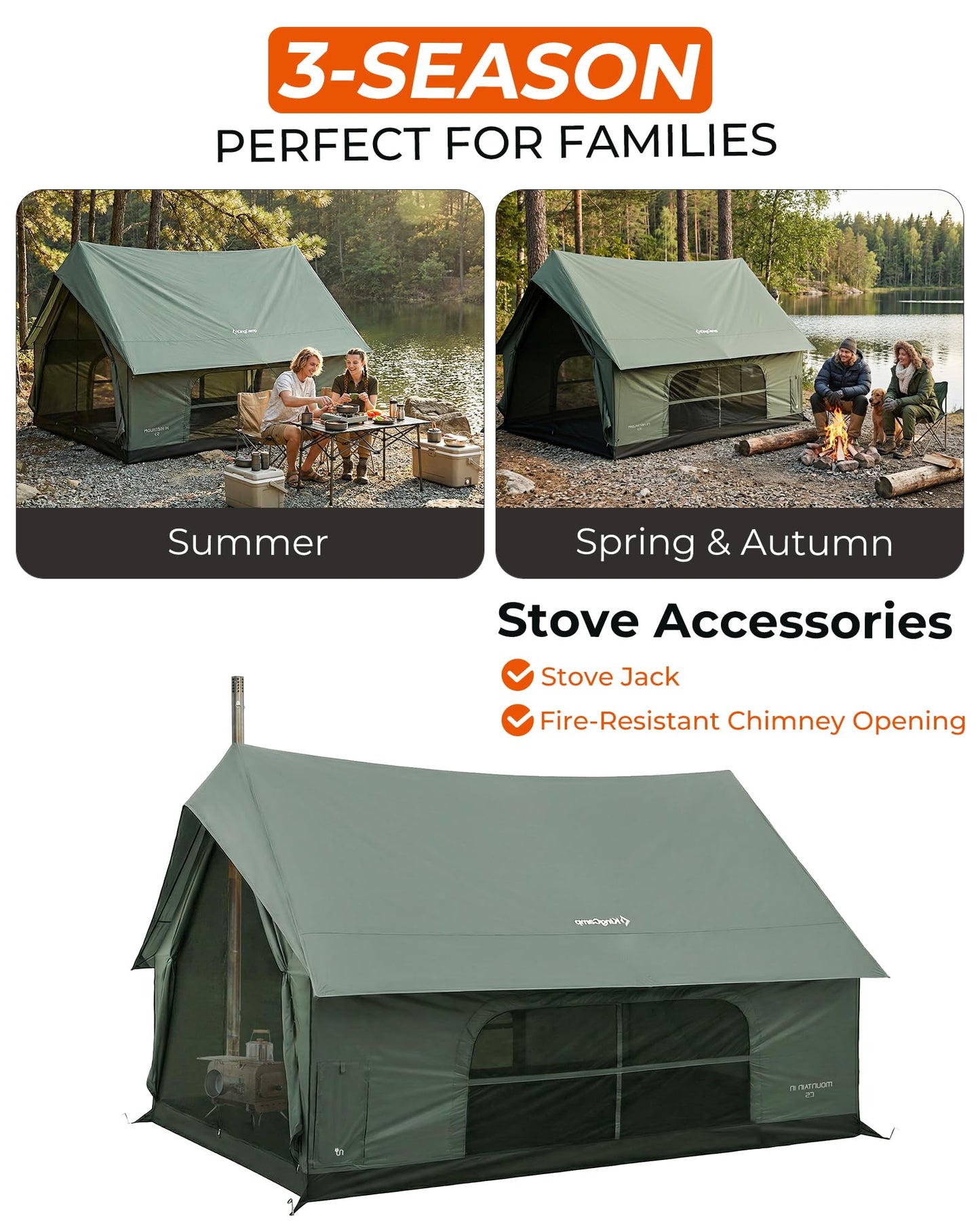 NEW | KingCamp MOUNTAIN IN C5 6–8 Man Canvas Cabin Tent with Stove Jack – Waterproof & Windproof