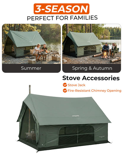NEW | KingCamp MOUNTAIN IN C5 6–8 Man Canvas Cabin Tent with Stove Jack – Waterproof & Windproof