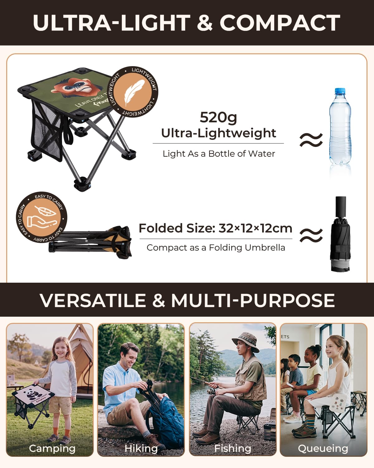 NEW | KingCamp MINI STOOL 2 Pack Folding Camping Stool