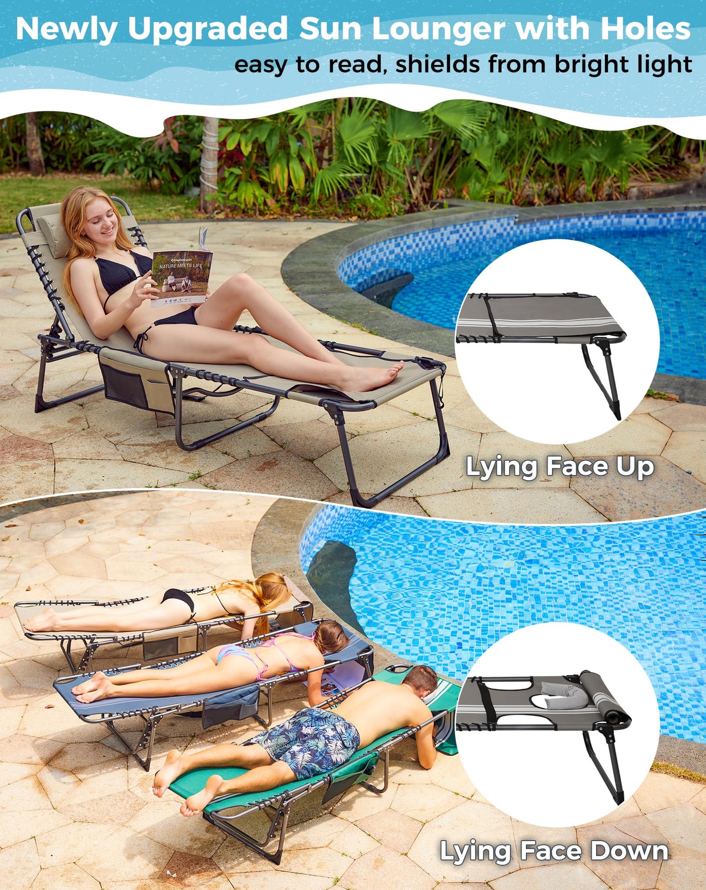 NEW | KingCamp Magnolia B60 Lounge Chair with Face Hole – 5-Position Adjustable Recliner