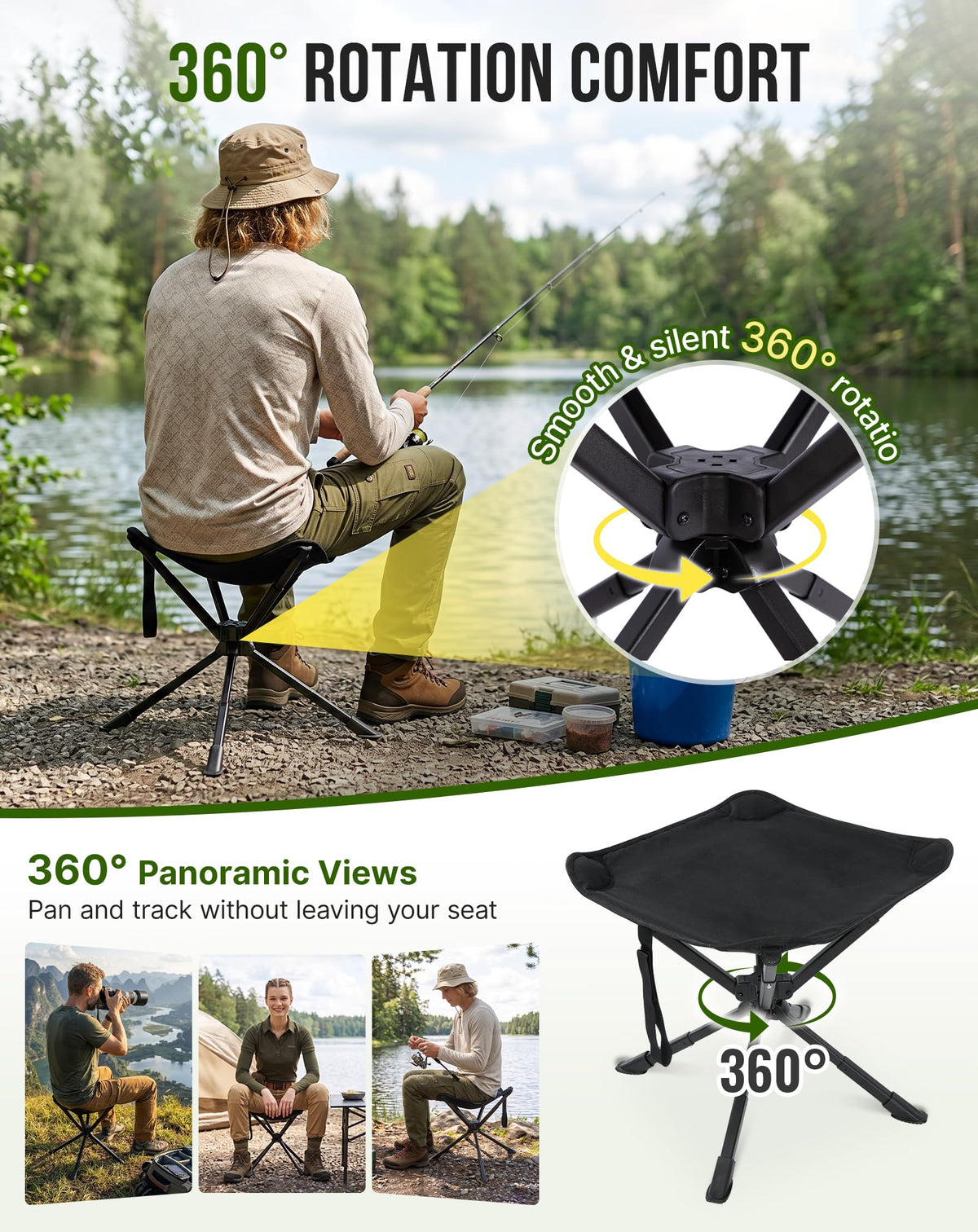 NEW | KingCamp Lightweight Swivel Stool – 360° Rotation, Adjustable Height