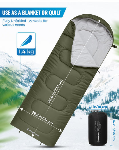 KingCamp Oasis 250 SET Sleeping Bag – 3–4 Season Zip-Connectable to Double