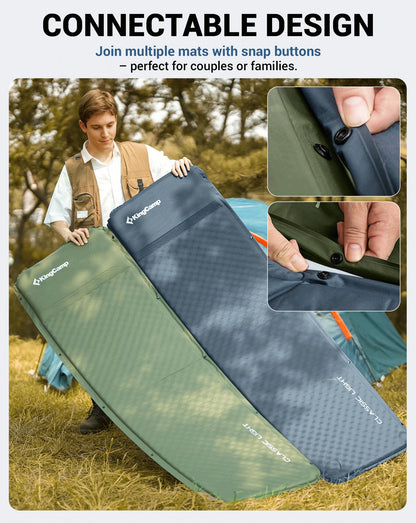 KingCamp Single Self-inflating pad PRO 3.0 Sleeping Mat – 3cm Foam Built-in Pillow 77.2 × 25.2 × 1.2in