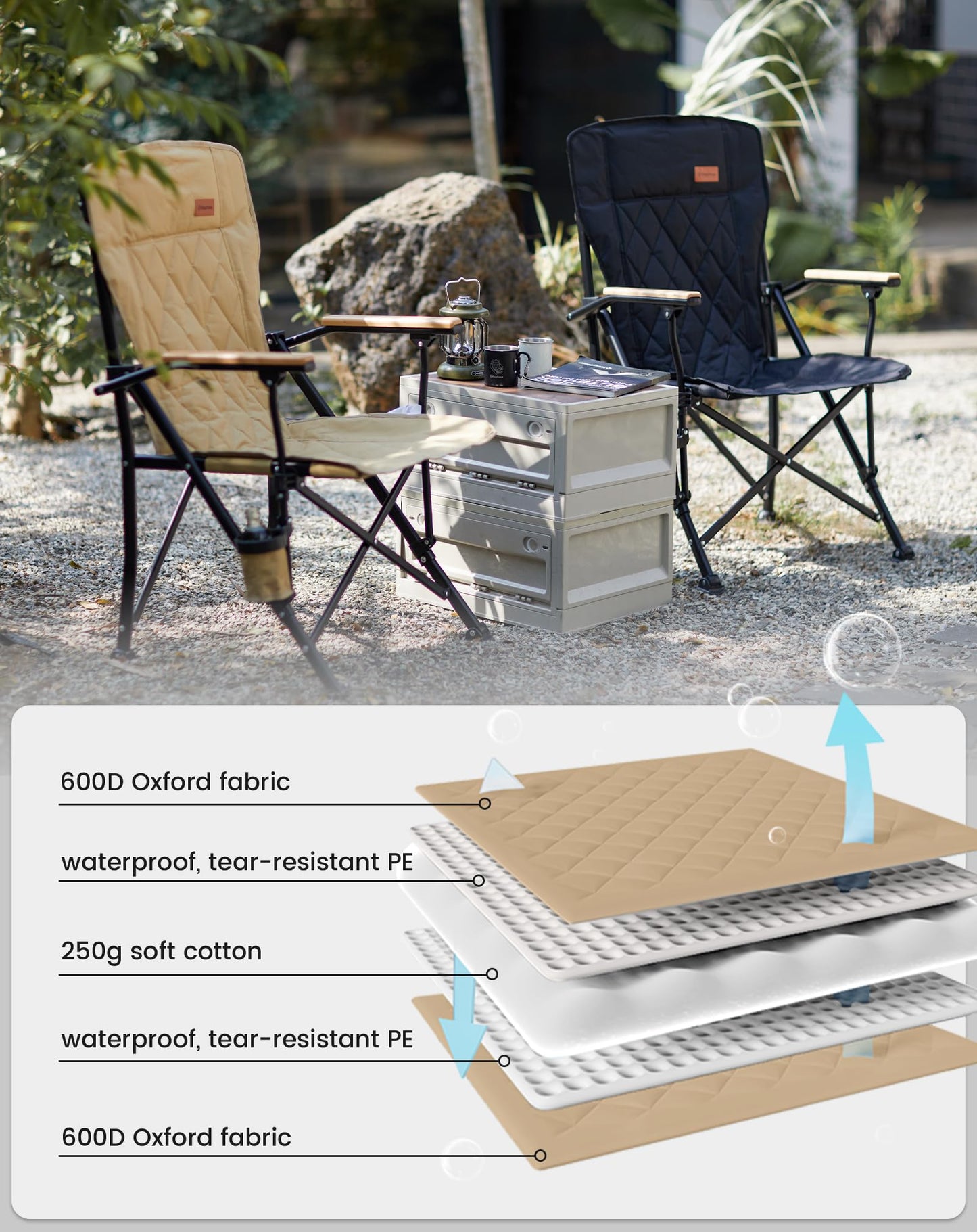 KingCamp Guava C00 Folding Camping Chair with Beech Wood Armrests – Padded Ergonomic High Back