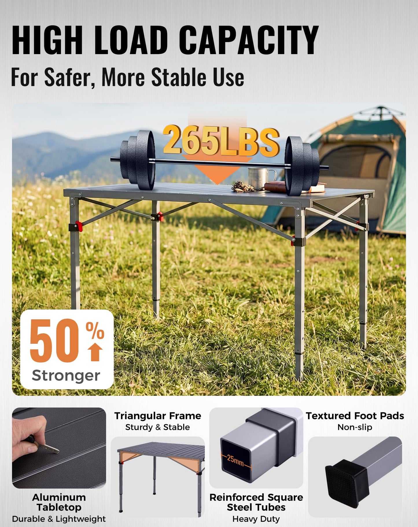 NEW | KingCamp AluVenture 10770 Aluminium Roll-Top Camping Table – 42.1 × 27.6in  Adjustable Height