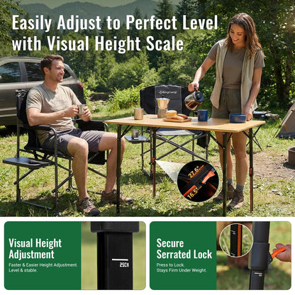 NEW | KingCamp BamAura 4Fold 10065 PLUS Bamboo Camping Table with Adjustable Legs 39.4 x 25.6 in