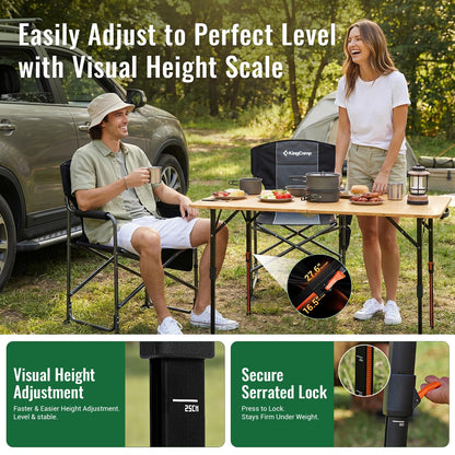 NEW | KingCamp BamAura 2Fold 12070 PLUS Bamboo Camping Table with Adjustable Legs 47.2 x 27.6in