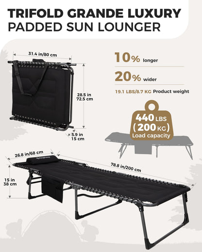 NEW | KingCamp Magnolia B40 Oversized Padded Sun Lounger – 78.7 × 26.8in 5-Position Adjustable Recliner