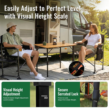 NEW | KingCamp BamAura 4Fold 8060 PLUS Bamboo Camping Table with Adjustable Legs 31.5 x 23.6 in