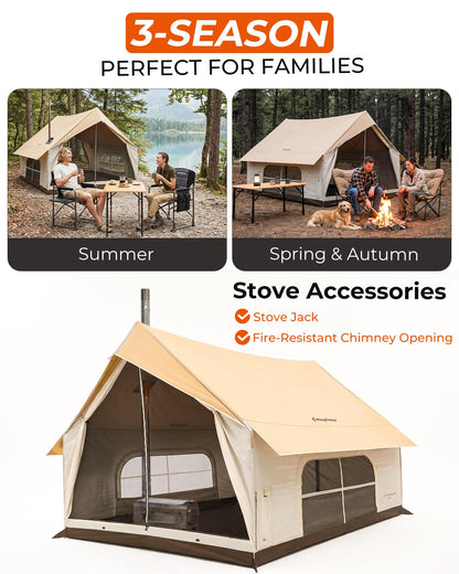 NEW | KingCamp MOUNTAIN IN C5 6–8 Man Canvas Cabin Tent with Stove Jack – Waterproof & Windproof