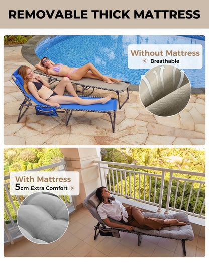 NEW | KingCamp Magnolia B40 Sun Lounger Set with Mattress – 5-Position Adjustable Heavy Duty Design
