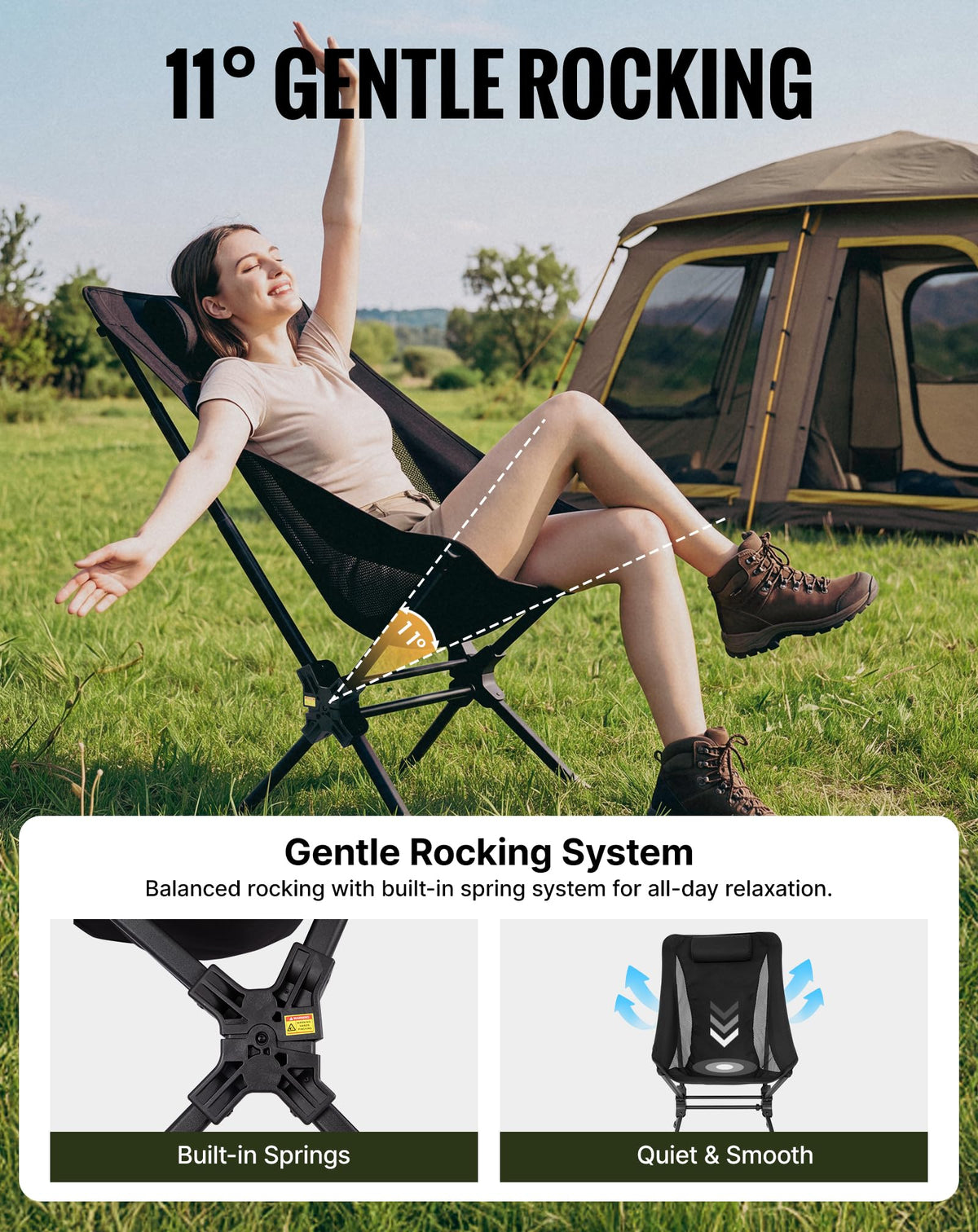 NEW | KingCamp Lightweight Highback Chair – Gentle Rocking Folding Camping Chair