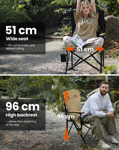 KingCamp Guava C00 Folding Camping Chair with Beech Wood Armrests – Padded Ergonomic High Back