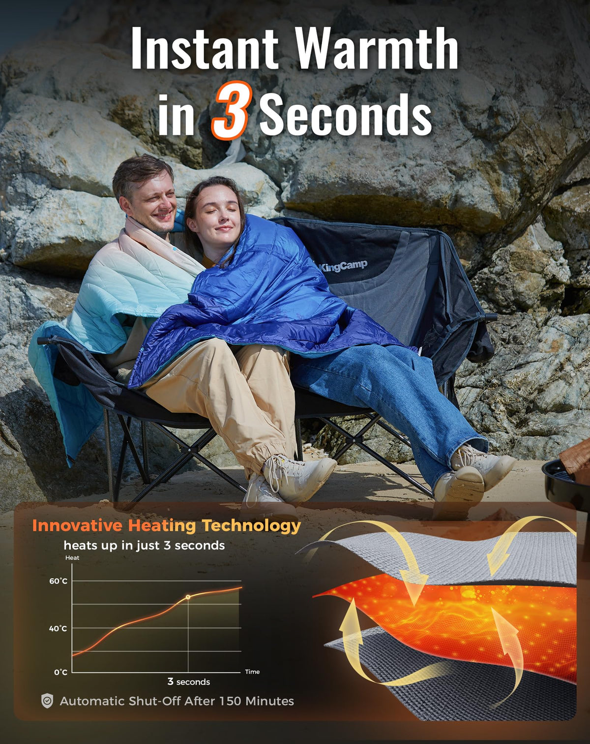 KingCamp CANNA C20 HEATED Oversized Double Camping Chair – 3 Heat Levels