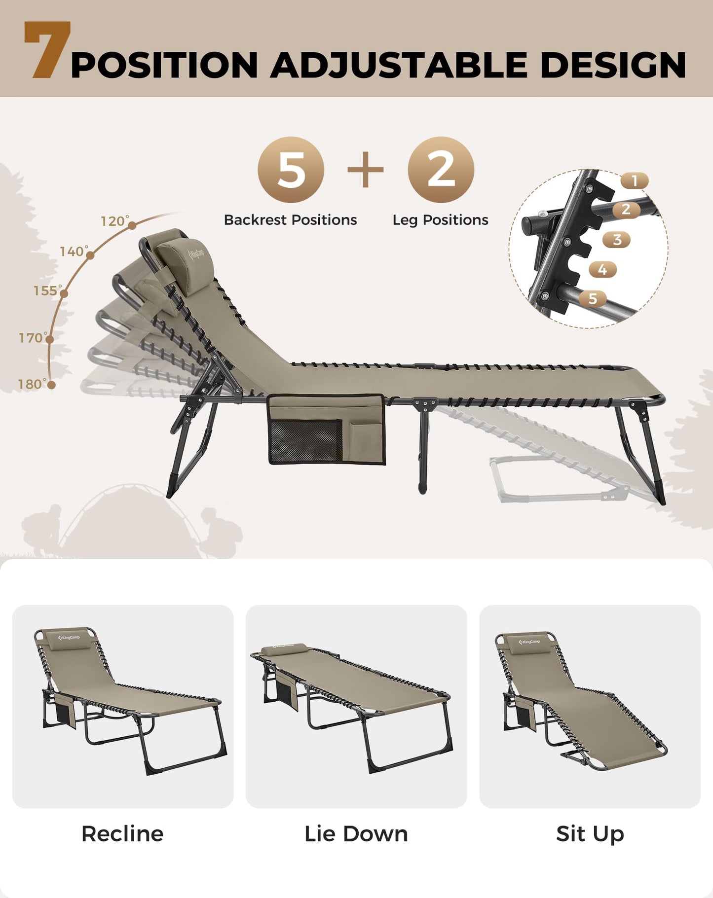 NEW | KingCamp Magnolia B40 Sun Lounger Set with Mattress – 5-Position Adjustable Heavy Duty Design