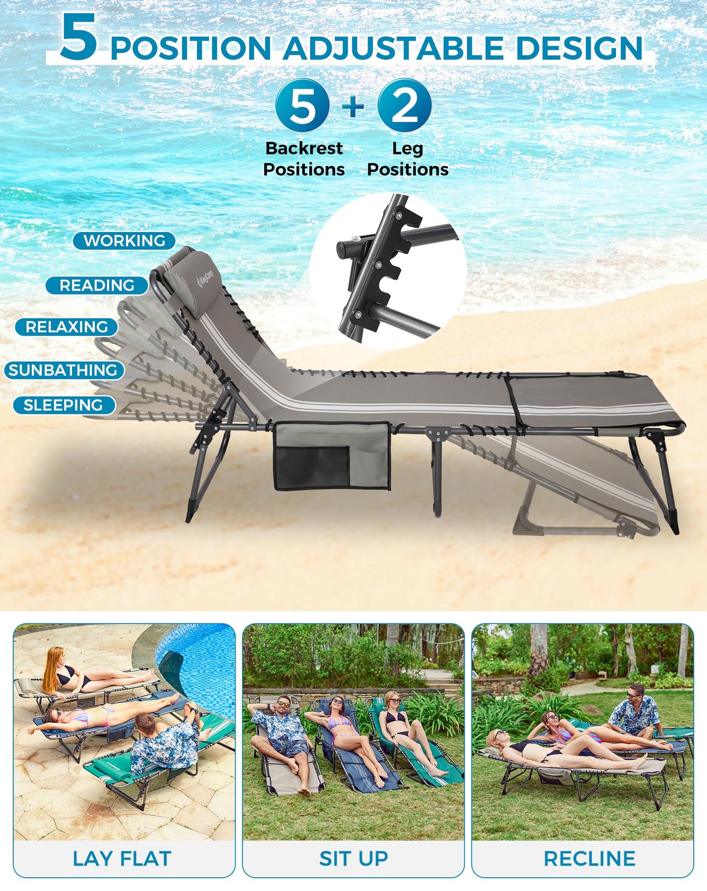 NEW | KingCamp Magnolia B60 Lounge Chair with Face Hole – 5-Position Adjustable Recliner
